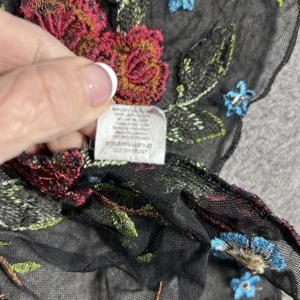 VTG Women's Embroidered Floral Cardigan M Sheer Black Whimsigoth Witchy Boho - Picture 8 of 9